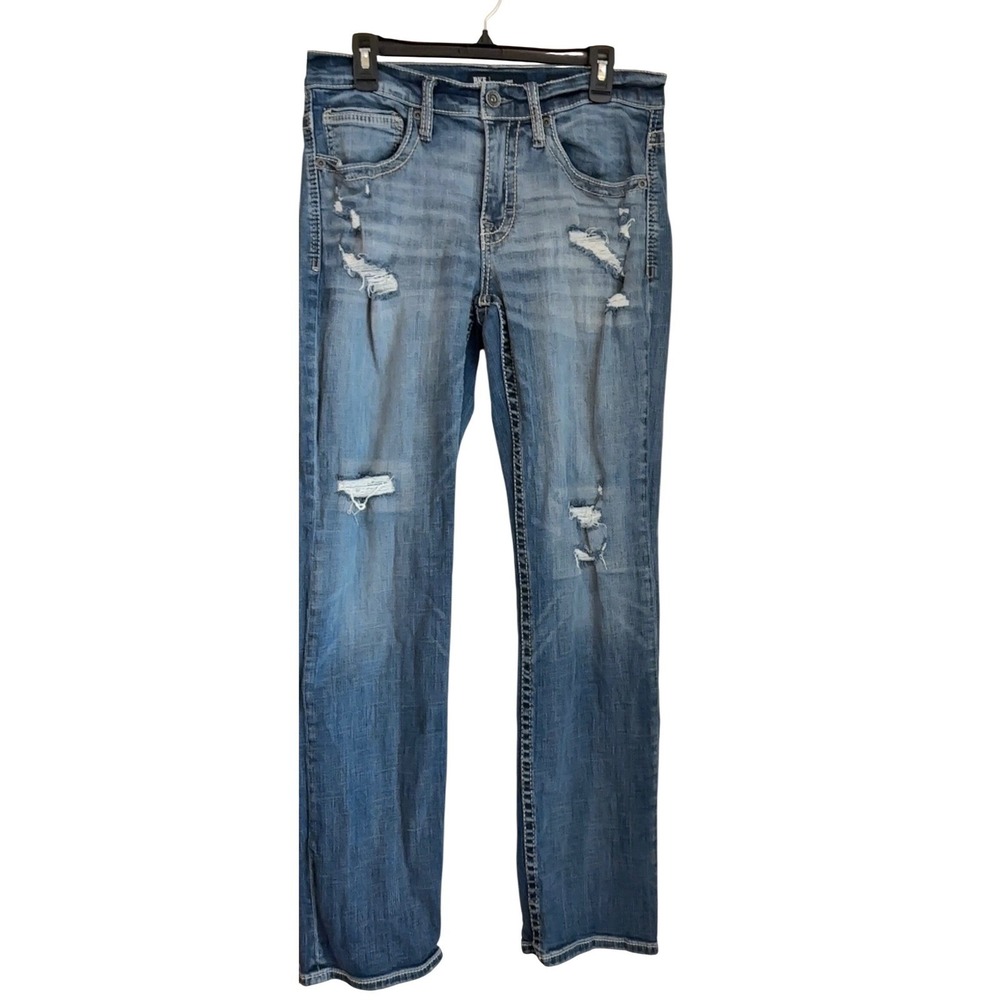 BKE Jake Straight Leg‎ Mens 32x34 Blue Medium Wash Distressed Jeans